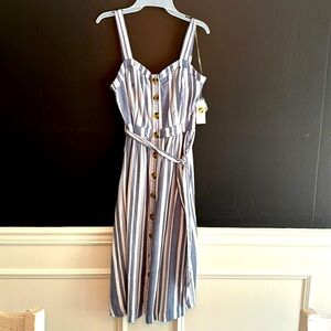 Time & Tru dress, size 4/6, blue and white striped, mid-calf length